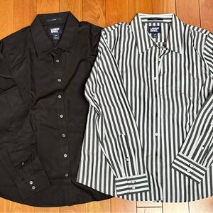 Lands' End women’s Black and Striped Button Down Shirts — 2 shirts